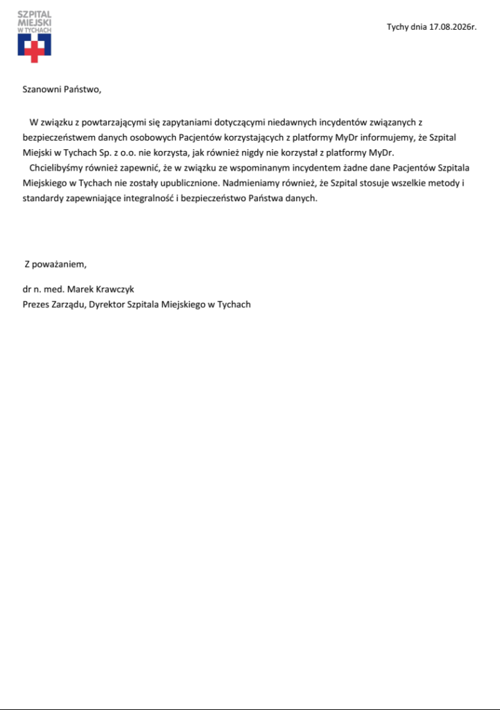 oswiadczenie_dyrektora Oświadczenie dotyczące bezpieczeństwa danych pacjentów